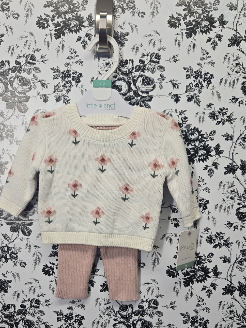 New Born Little Planet Floral Knit Sweater Set with Pink Leggings